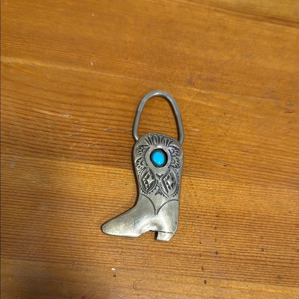 Western Boot Keychain with Turquoise Accent
